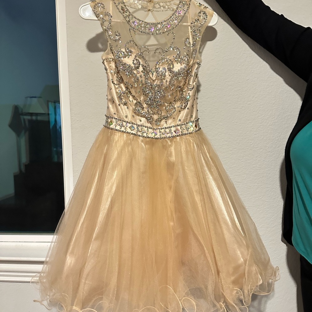 May Queen Cream and Silver Kids Formal Dress